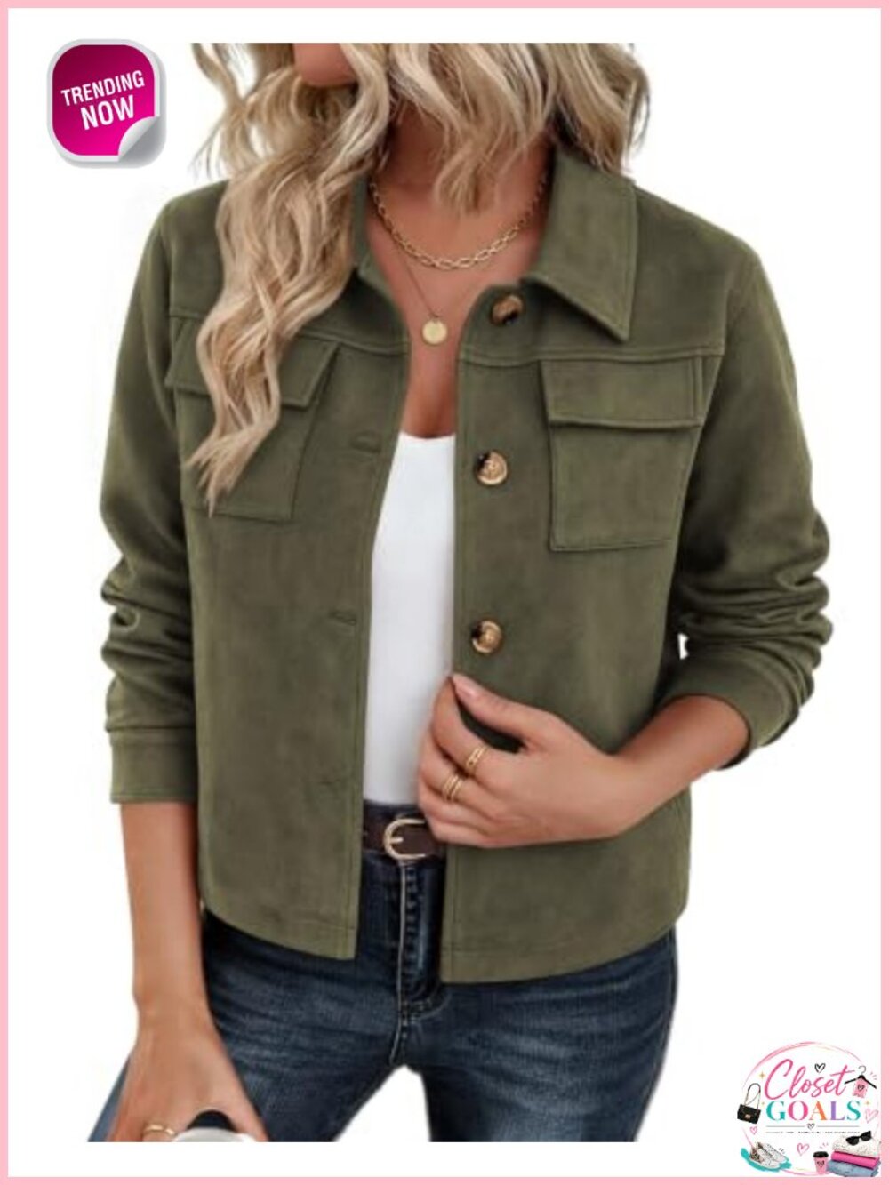 Faux Suede Cropped Jacket Button Up Shacket Casual Fall Coat